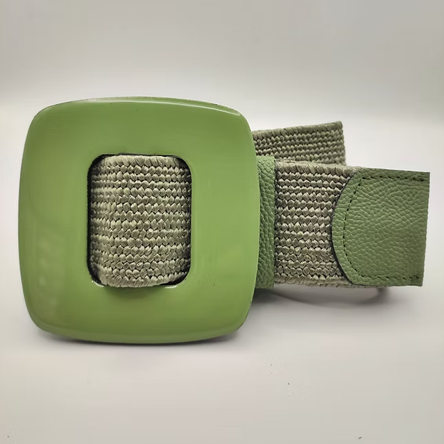 Cinturón Yute Hebilla Cuadrada Verde
