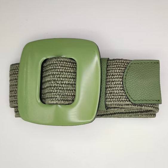 Cinturón Yute Hebilla Cuadrada Verde