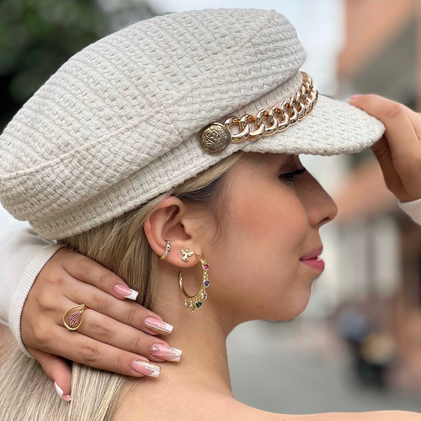 Anillo doble Gota Centro Piedritas