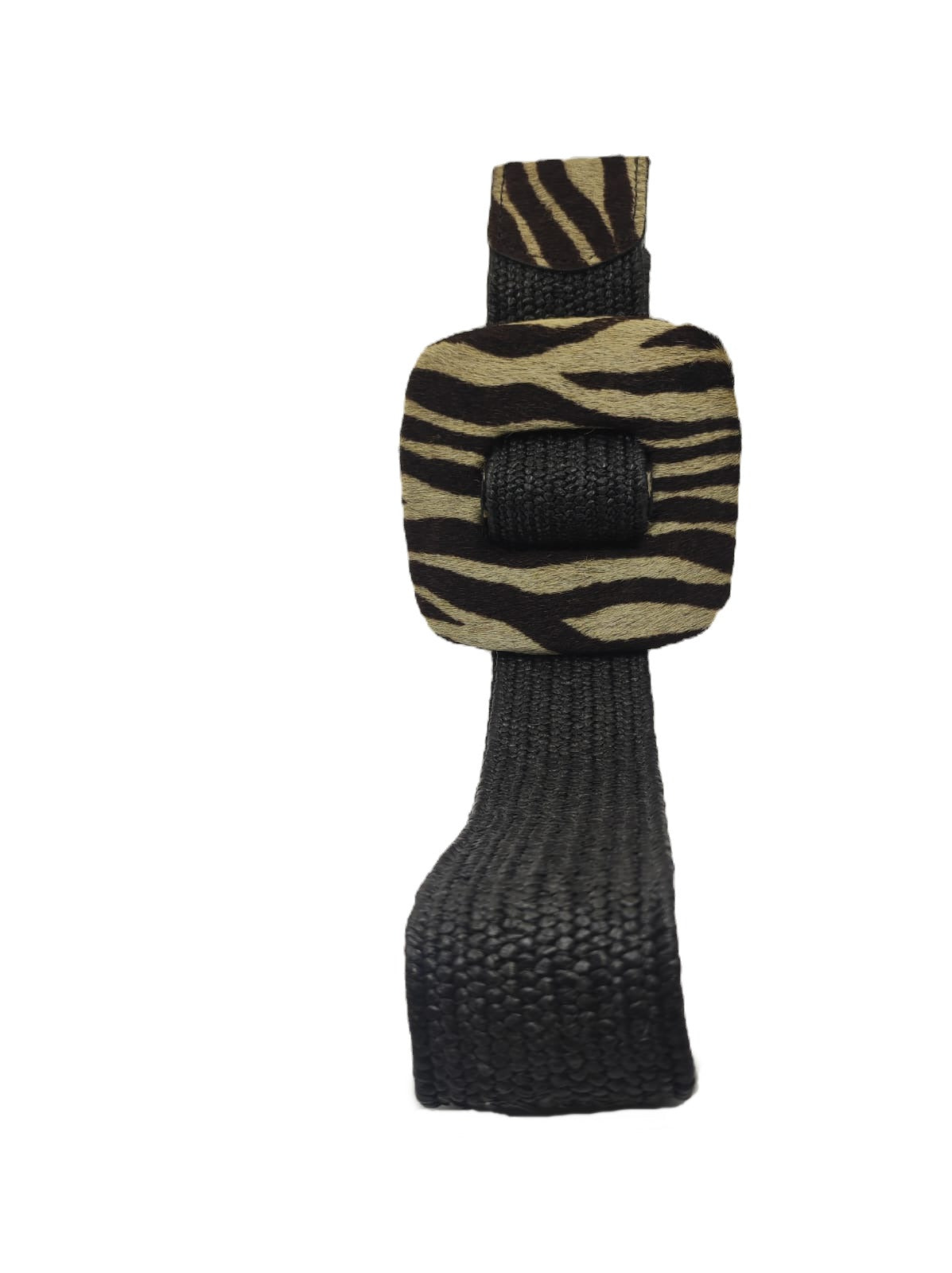 Cinturón de Yute negro Hebilla Cuadrada Estampada Zebra