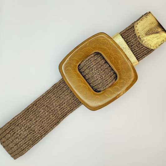 Cinturón Yute Hebilla Dorado Metalizado