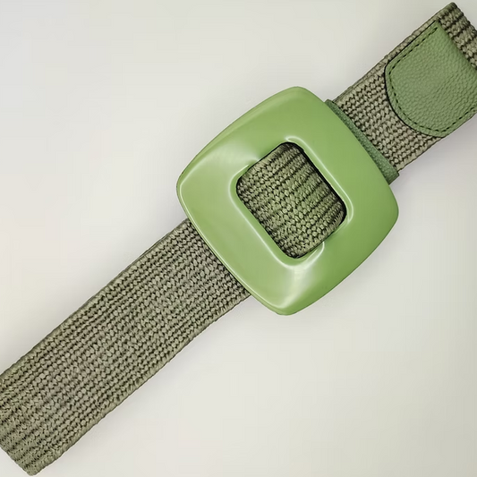 Cinturón Yute Hebilla Cuadrada Verde