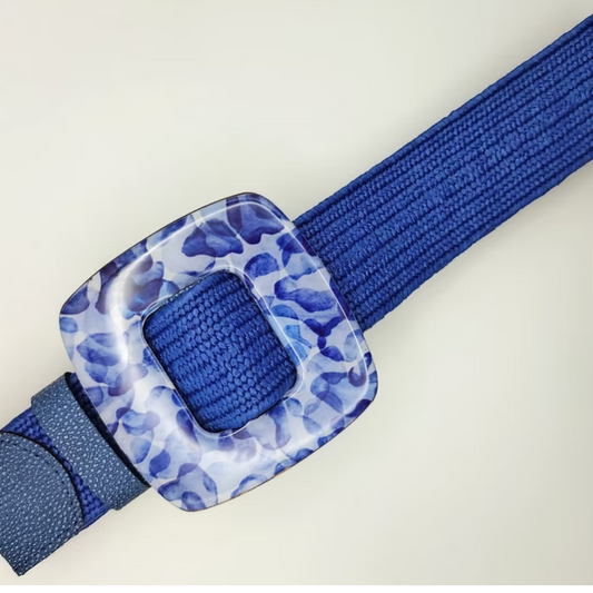 Cinturón Yute Azúl Oscuro Hebilla Cuadrada