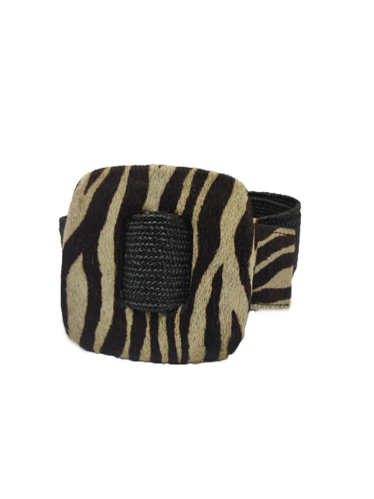 Cinturón de Yute negro Hebilla Cuadrada Estampada Zebra
