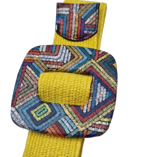 Cinturón de Yute Amarillo Hebilla Cuadrada Cuero Colores