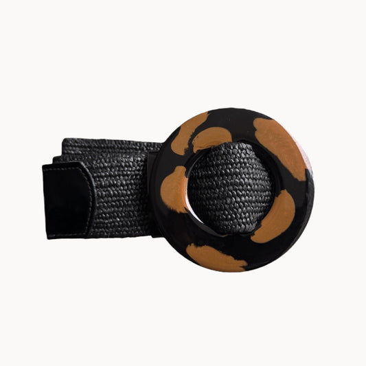 Cinturón de Yute Resina Redonda Negra Estampado Mocca