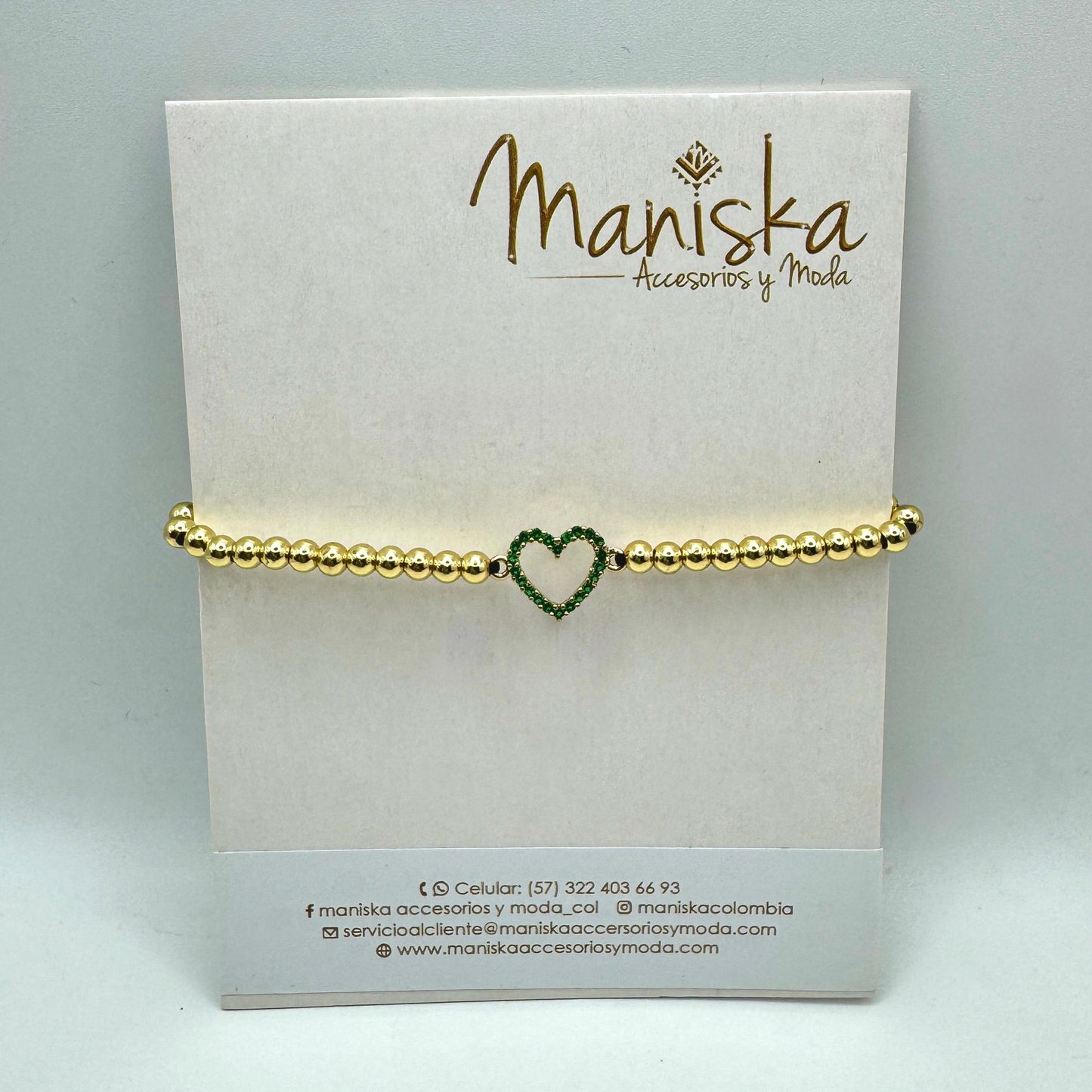 Pulsera en Hilo Dije Corazón Verde