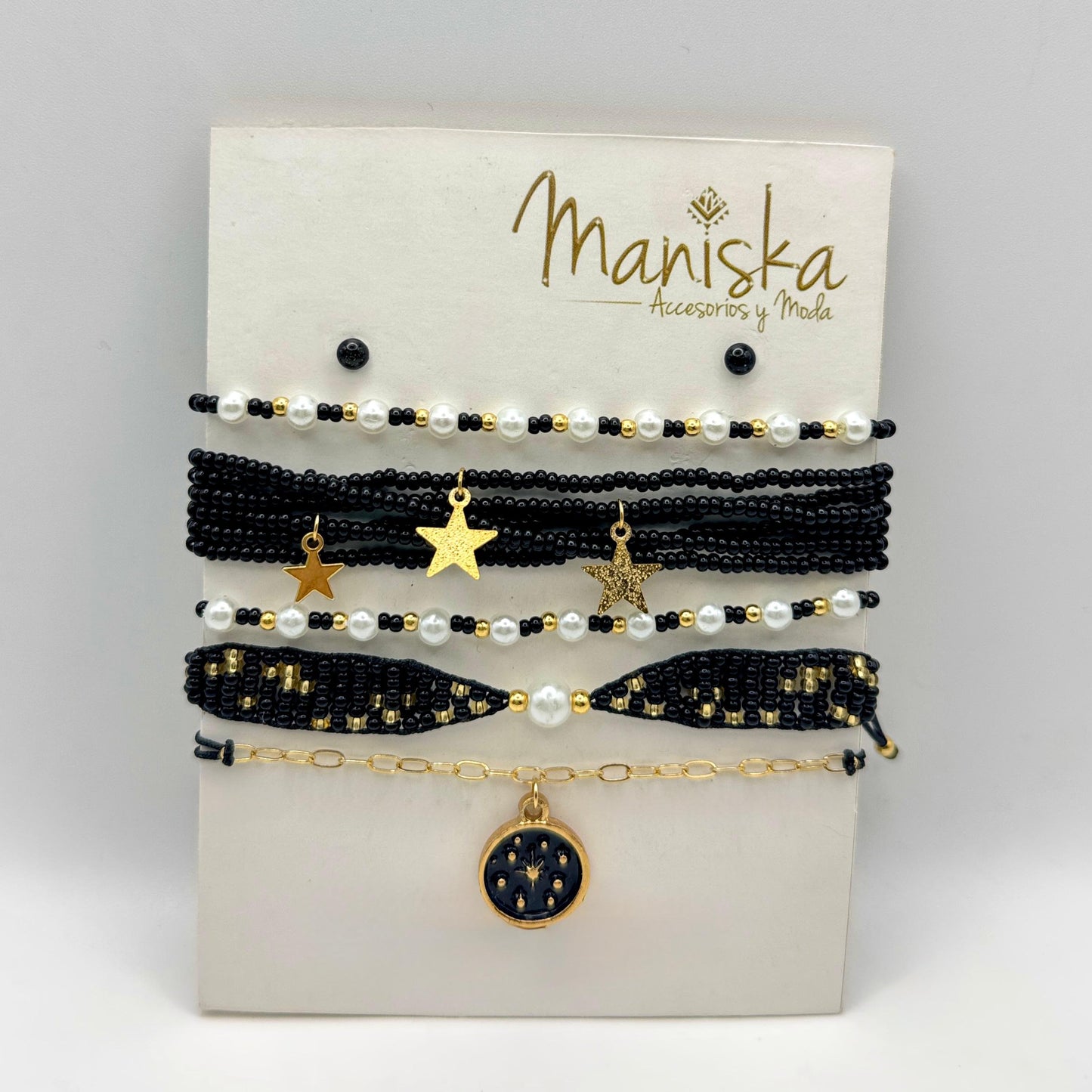 Pulsera tejida Negra Estrellas